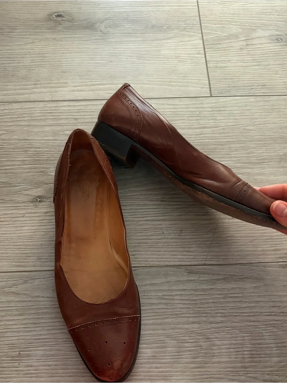 Ralph Lauren Classic Brown Leather Wood Sole Flats